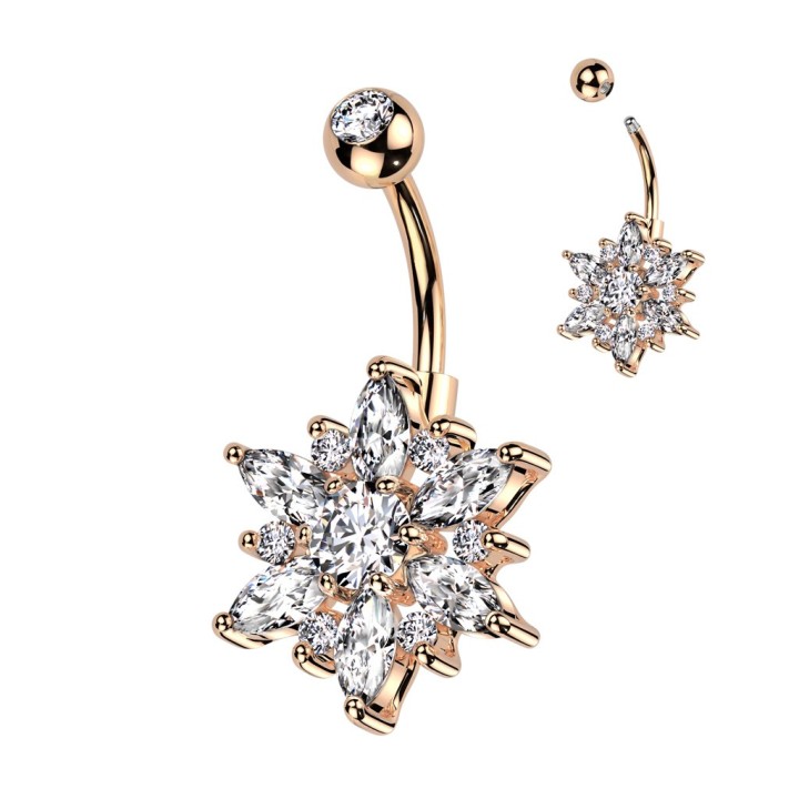 Piercing nombril fleur rose gold – Acier et strass marquise