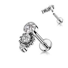 Labret oreille acier – Trois strass brillants