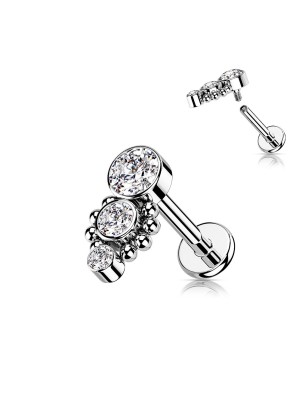 Labret oreille acier – Trois strass brillants