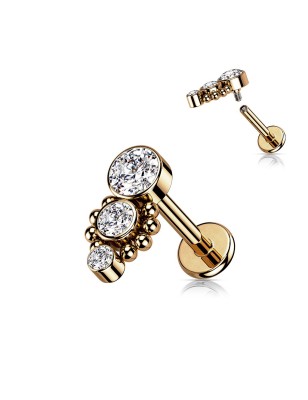 Labret oreille rose gold PVD – Trois strass brillants