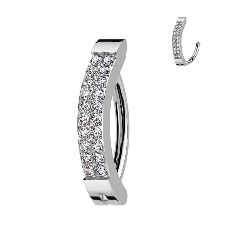 Piercing nombril anneau clicker titane double rangée de strass Piercing nombril anneau clicker titane double rangée de strass