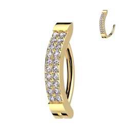 Anneau nombril doré titane – Clicker double rangée strass