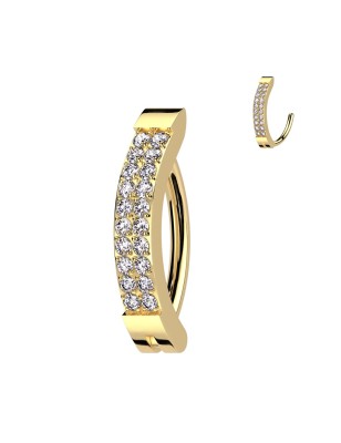 Anneau nombril doré titane – Clicker double rangée strass