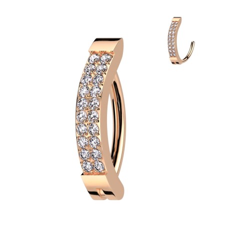 Anneau nombril titane rose gold – Clicker double strass