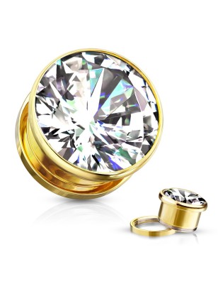 Tunnel acier doré zircon – Bijou de piercing élégant et brillant