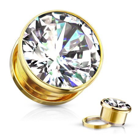 Tunnel acier doré zircon – Bijou de piercing élégant et brillant