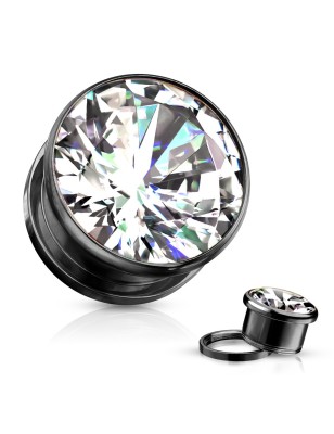 Tunnel acier noir zircon – Bijou de piercing chic et lumineux
