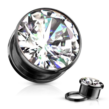 Tunnel acier noir zircon – Bijou de piercing chic et lumineux