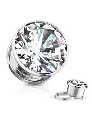Tunnel acier argenté zircon – Bijou de piercing brillant et raffiné