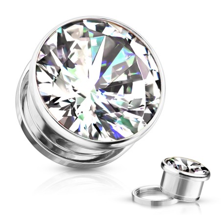Tunnel acier argenté zircon – Bijou de piercing brillant et raffiné