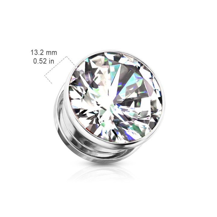 Tunnel acier argenté zircon – Bijou de piercing brillant et raffiné