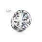 Tunnel oreille acier argenté avec zircon blanc