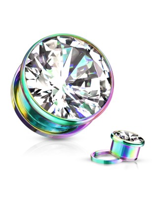Tunnel acier rainbow zircon – Bijou de piercing coloré et brillant