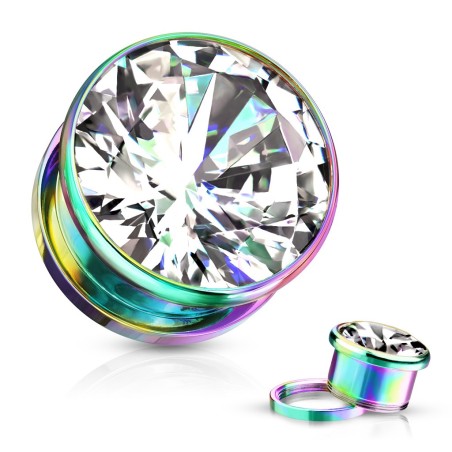 Tunnel acier rainbow zircon – Bijou de piercing coloré et brillant