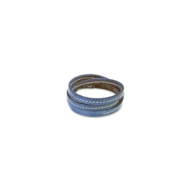 Bracelet cuir bleu triple lanière
