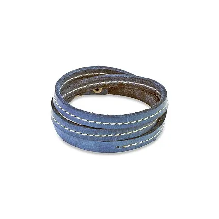 Bracelet cuir bleu triple lanière