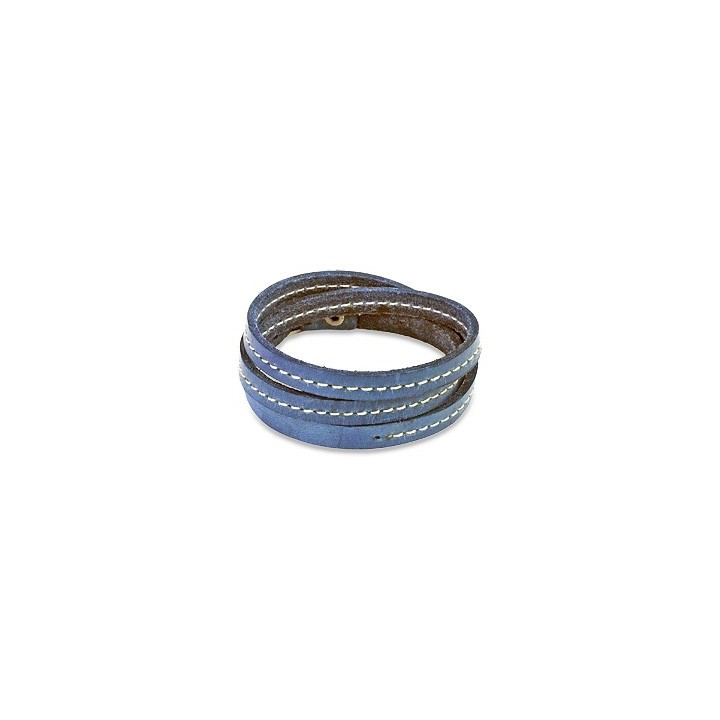 Bracelet cuir bleu triple lanière