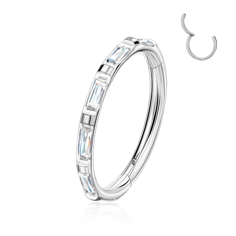 Piercing oreille anneau titane avec zircons baguettes Piercing oreille anneau titane avec zircons baguettes