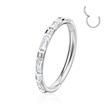 Anneau oreille titane – Clicker zircons baguette
