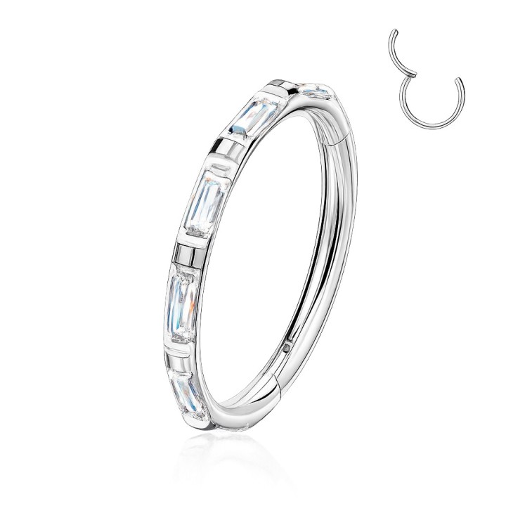 Anneau oreille titane – Clicker zircons baguette