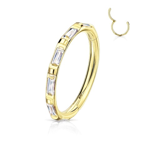 Anneau oreille doré titane – Clicker zircons baguette