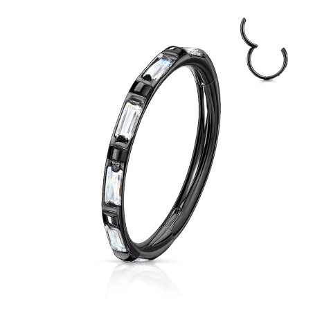 Anneau oreille titane noir – Clicker zircons baguette