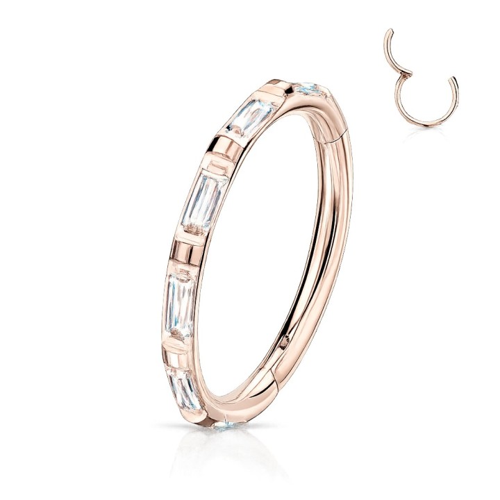 Anneau oreille titane rose gold – Clicker zircons baguette