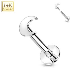 Labret lune en or blanc 14 carats | Piercing oreille, hélix, tragus