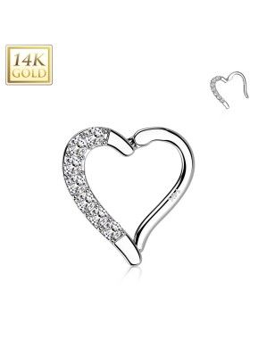 Anneau daith cœur pavé or blanc 14 carats | Piercing oreille élégant