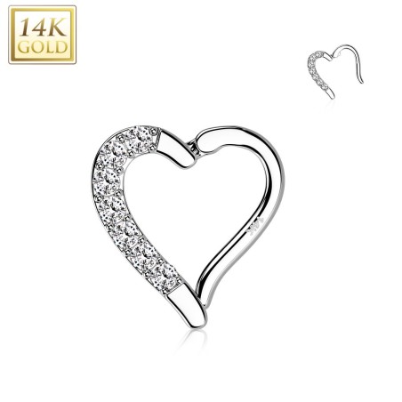 Anneau daith cœur pavé or blanc 14 carats | Piercing oreille élégant