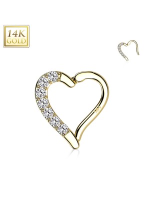 Anneau daith cœur pavé en or jaune 14 carats | Piercing oreille chic