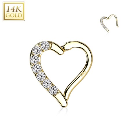 Anneau daith cœur pavé en or jaune 14 carats | Piercing oreille chic