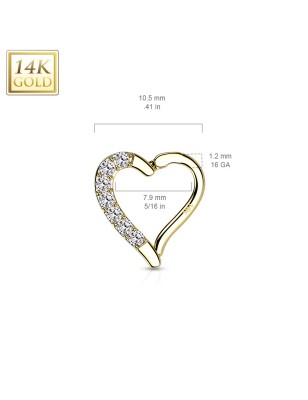 Anneau daith cœur pavé en or jaune 14 carats | Piercing oreille chic