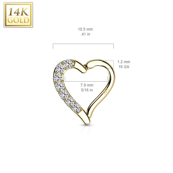 Anneau daith cœur pavé en or jaune 14 carats | Piercing oreille chic