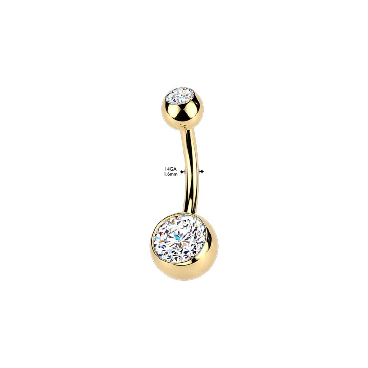 Piercing nombril titane doré or 24K avec zircons | Bijou haut de gamme