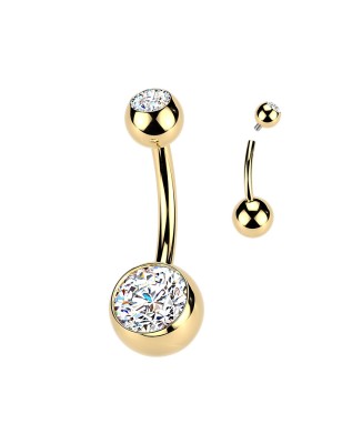 Piercing nombril titane doré or 24K avec zircons | Bijou haut de gamme