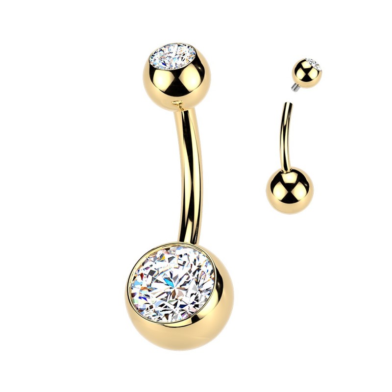Piercing nombril titane doré or 24K zircons