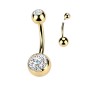 Piercing nombril titane doré or 24K zircons
