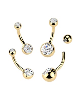 Piercing nombril titane doré or 24K avec zircons | Bijou haut de gamme