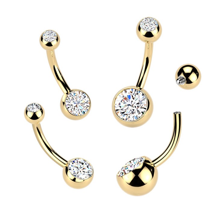Piercing nombril titane doré or 24K avec zircons | Bijou haut de gamme