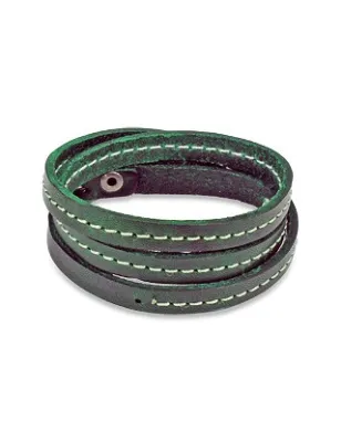 Bracelet cuir vert triple lanière