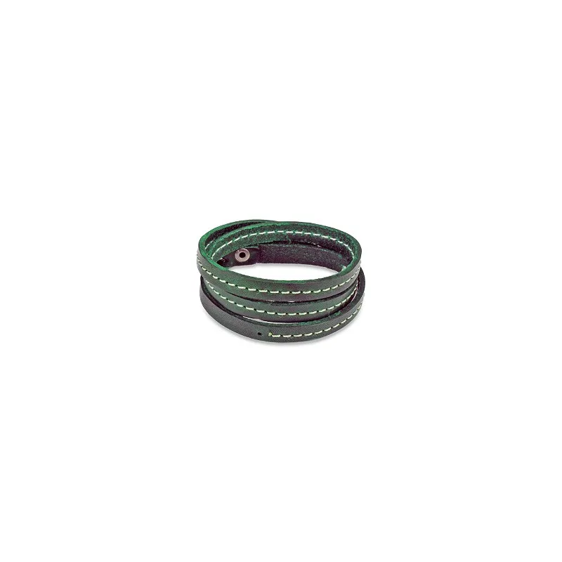 Bracelet cuir vert triple lanière