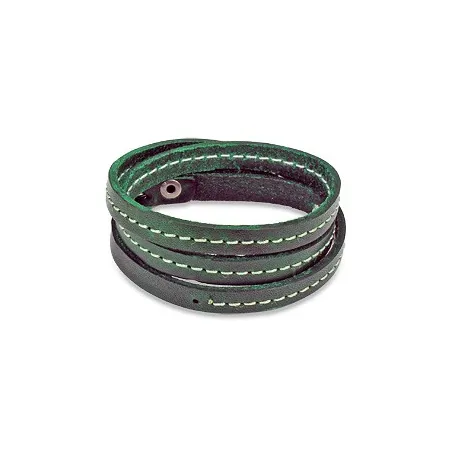 Bracelet cuir vert triple lanière