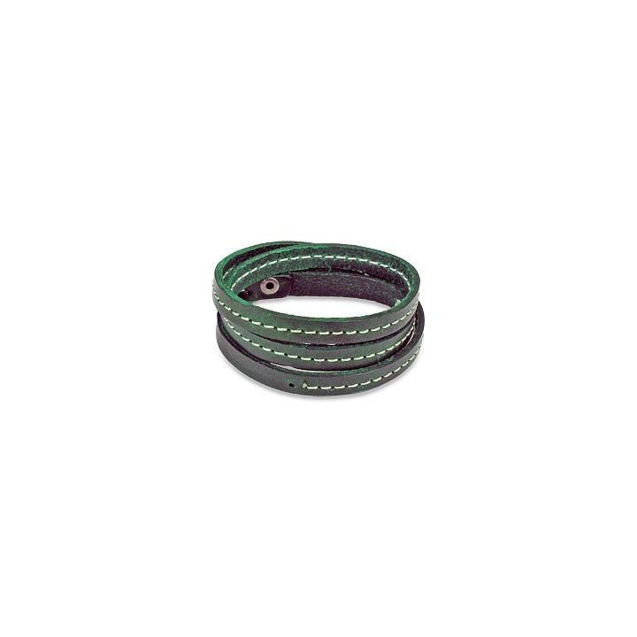 Bracelet cuir vert triple lanière