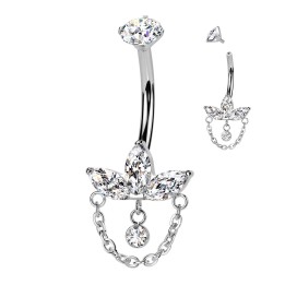 Piercing nombril titane strass et chaîne – Élégance raffinée