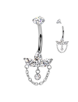 Piercing nombril titane strass et chaîne – Élégance raffinée