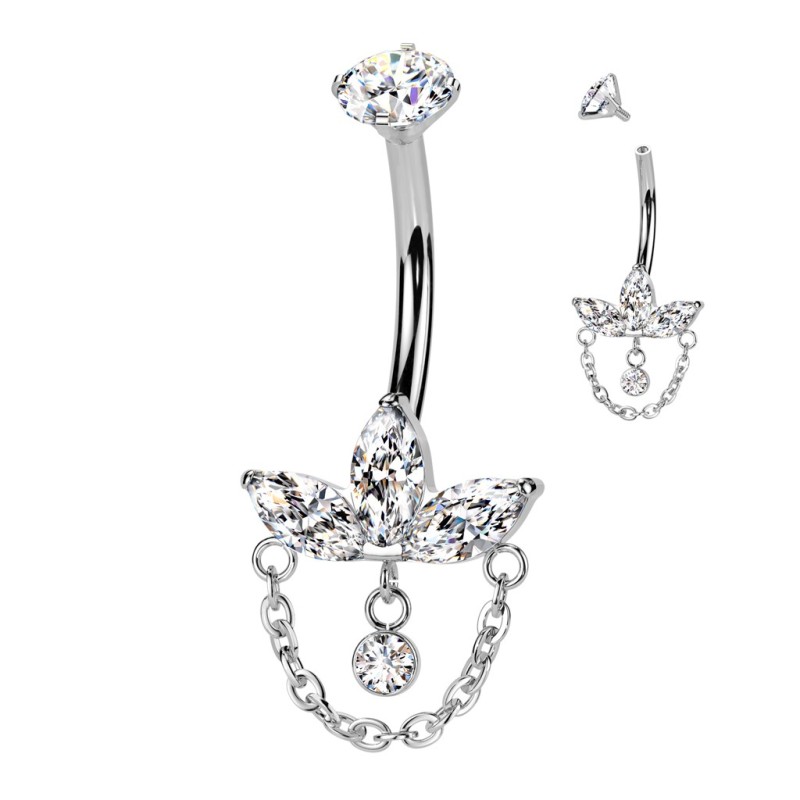 Piercing nombril titane feuille chaine
