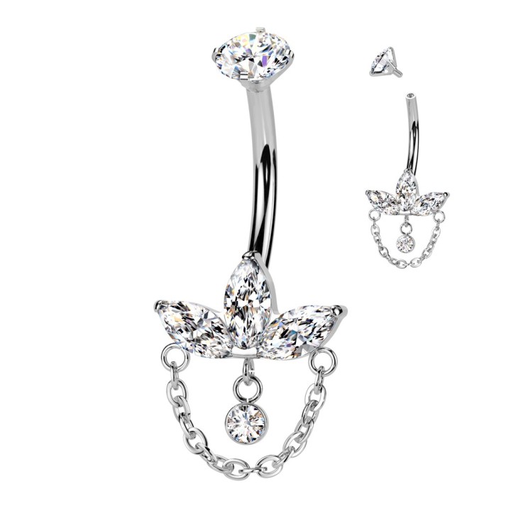 Piercing nombril titane strass et chaîne – Élégance raffinée