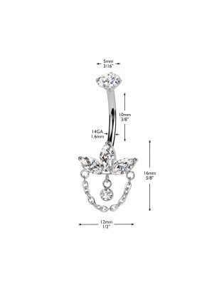 Piercing nombril titane strass et chaîne – Élégance raffinée