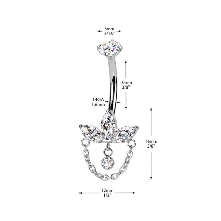 Piercing nombril titane strass et chaîne – Élégance raffinée